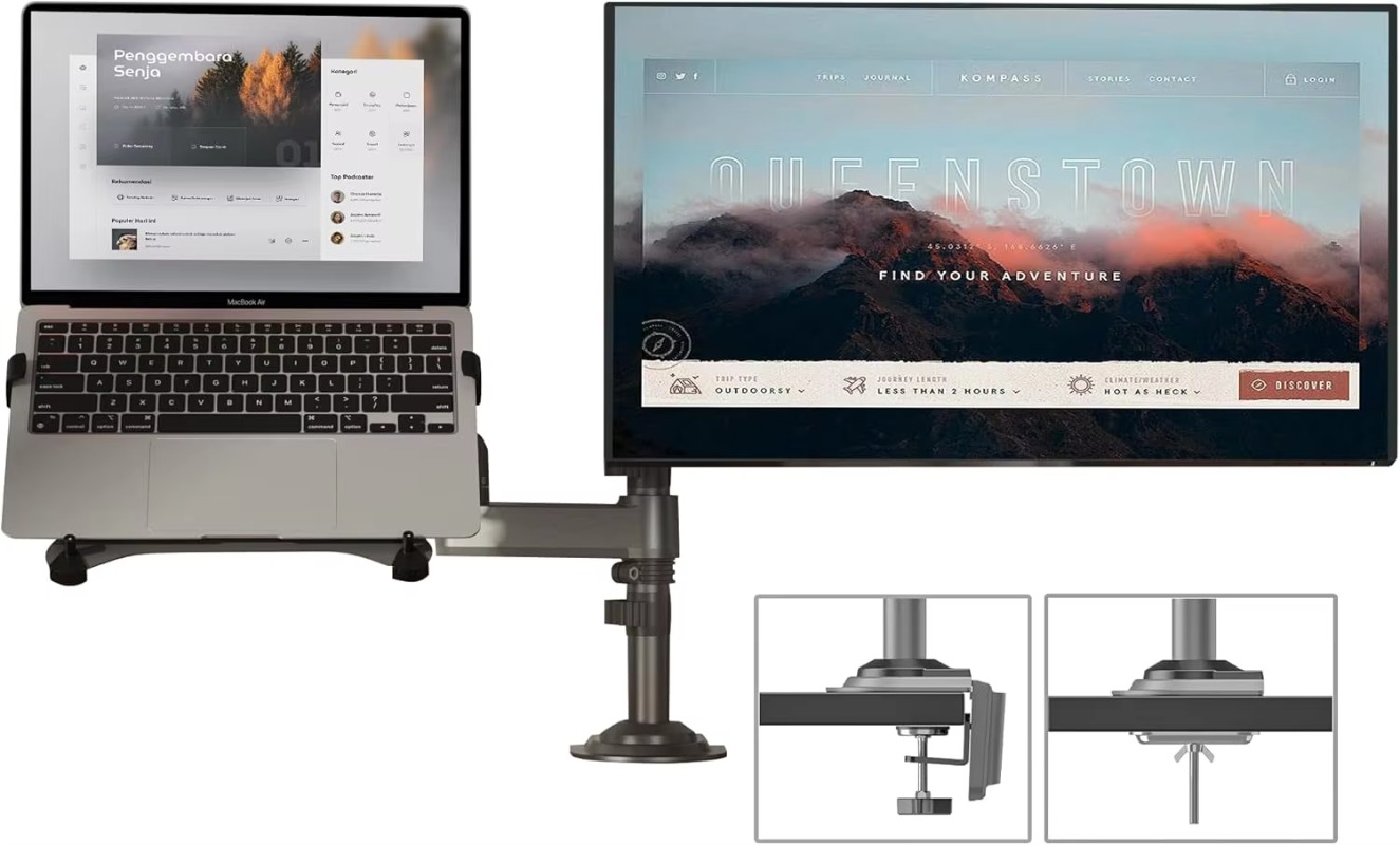 듀얼 암 2 in 1 콤보 노트북 거치대, 조절 가능한 - Dual Monitor Arm 리뷰 및 가격