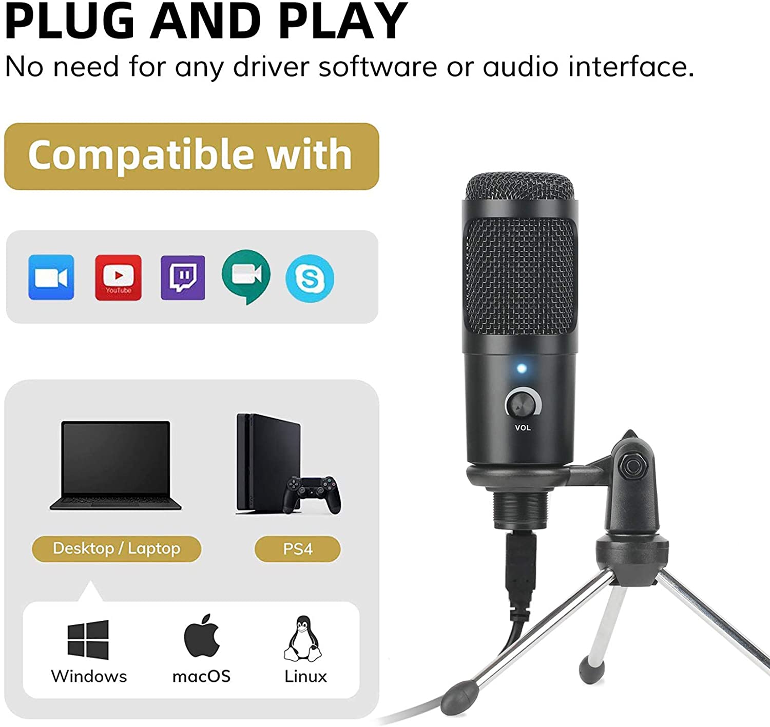 USB 콘덴서 마이크 녹음 마이크, PC 컴퓨터 노트북 - Pc Gaming Youtuber 리뷰 및 가격